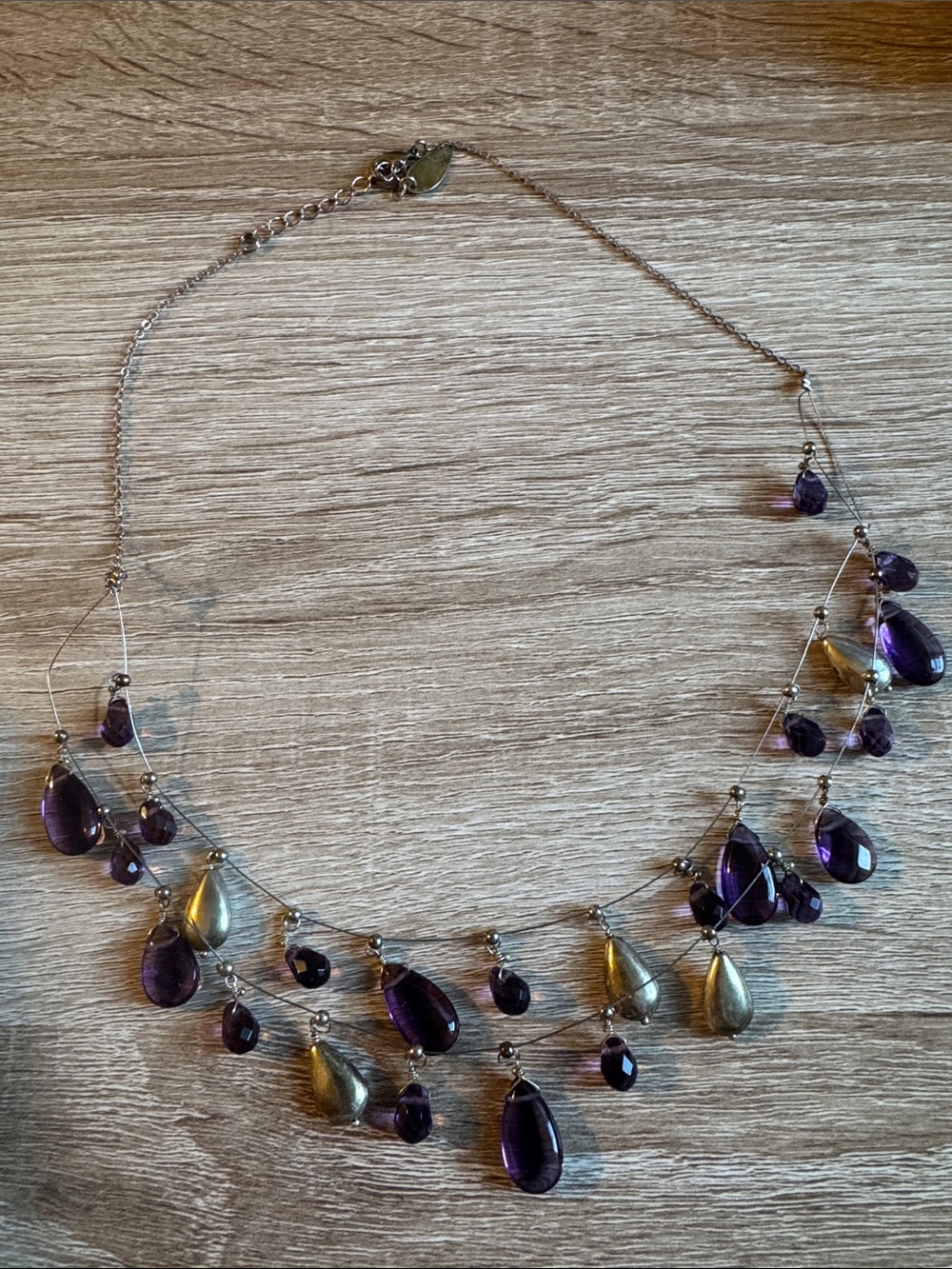 Tiered Necklace with Purple and Gold Teardrop Beads